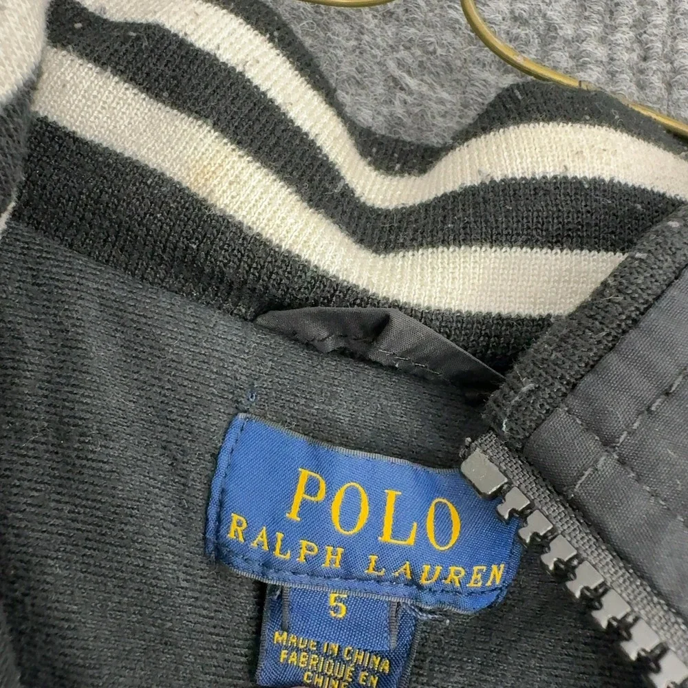 Polo Ralph Lauren Jacket Boys 5 Black Cotton Blend Hooded Full Zip Classic‎